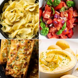 collage of 4 of the sides for chicken piccata from the roundup.