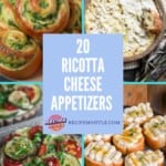 pin collage of four ricotta cheese appetizers with text title overlay.