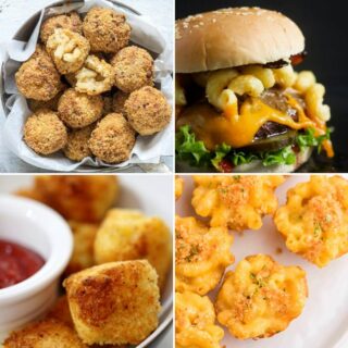 collage of 4 of the recipes from the mac and cheese collection.