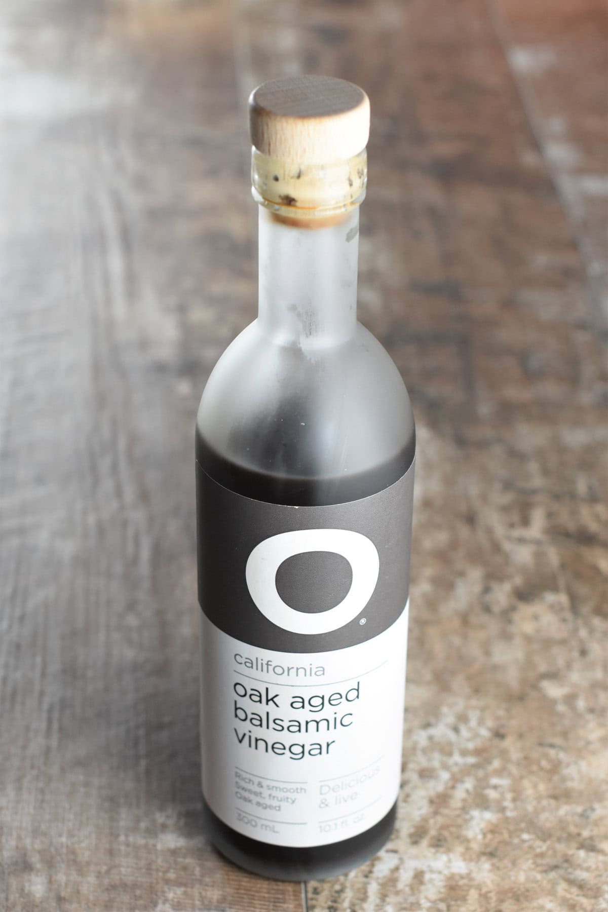 oak aged balsamic vinegar in a bottle.