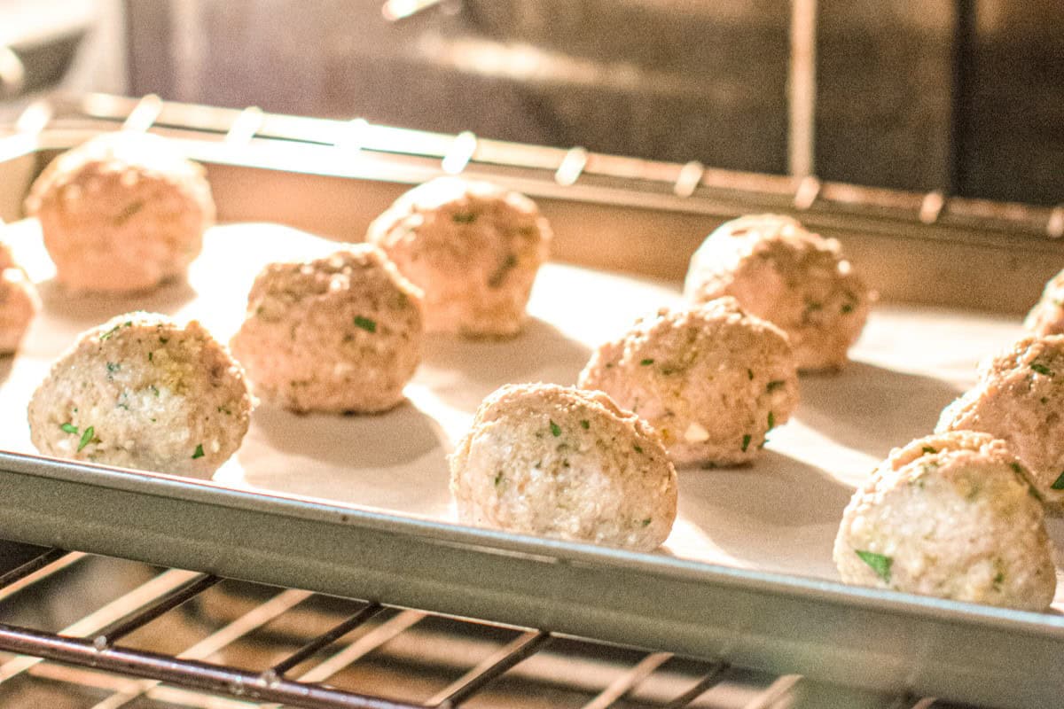 turkey meatballs baking in the oven.