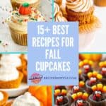 A collage of four fall cupcake images for pinterest.