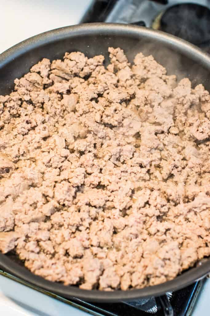 Ground turkey browning in a skillet